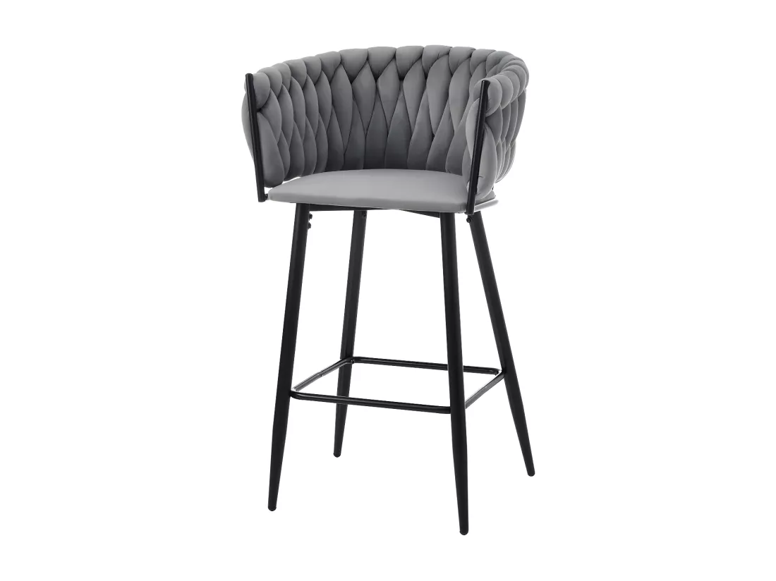 Lot de 6 Tabourets de bar - tissu en velours - pieds en métal - Gris