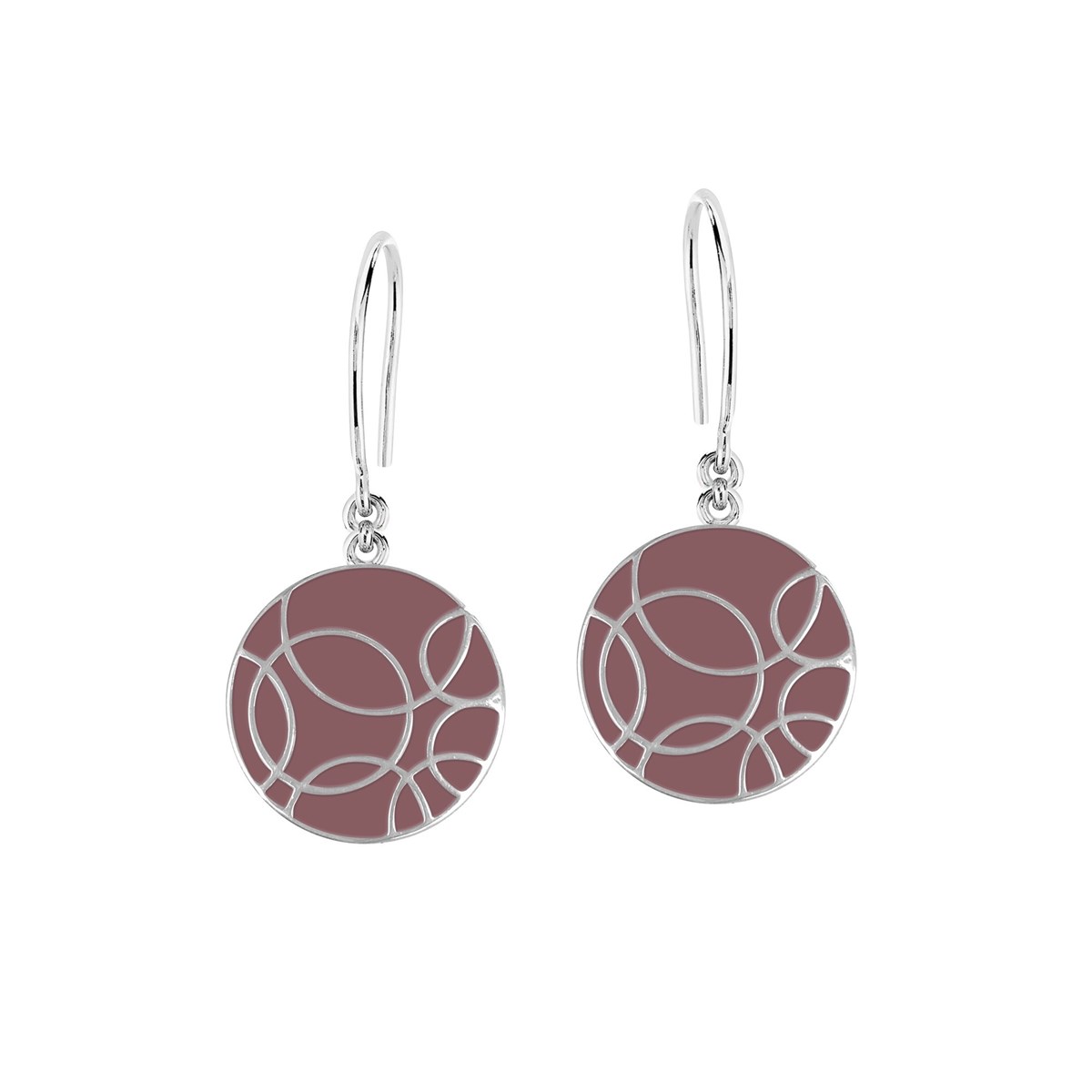 Boucles d'oreilles en argent rhodié avec émail marron