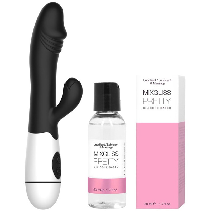 Vibromasseur rabbit, lubrifiant & huile de massage - Noir