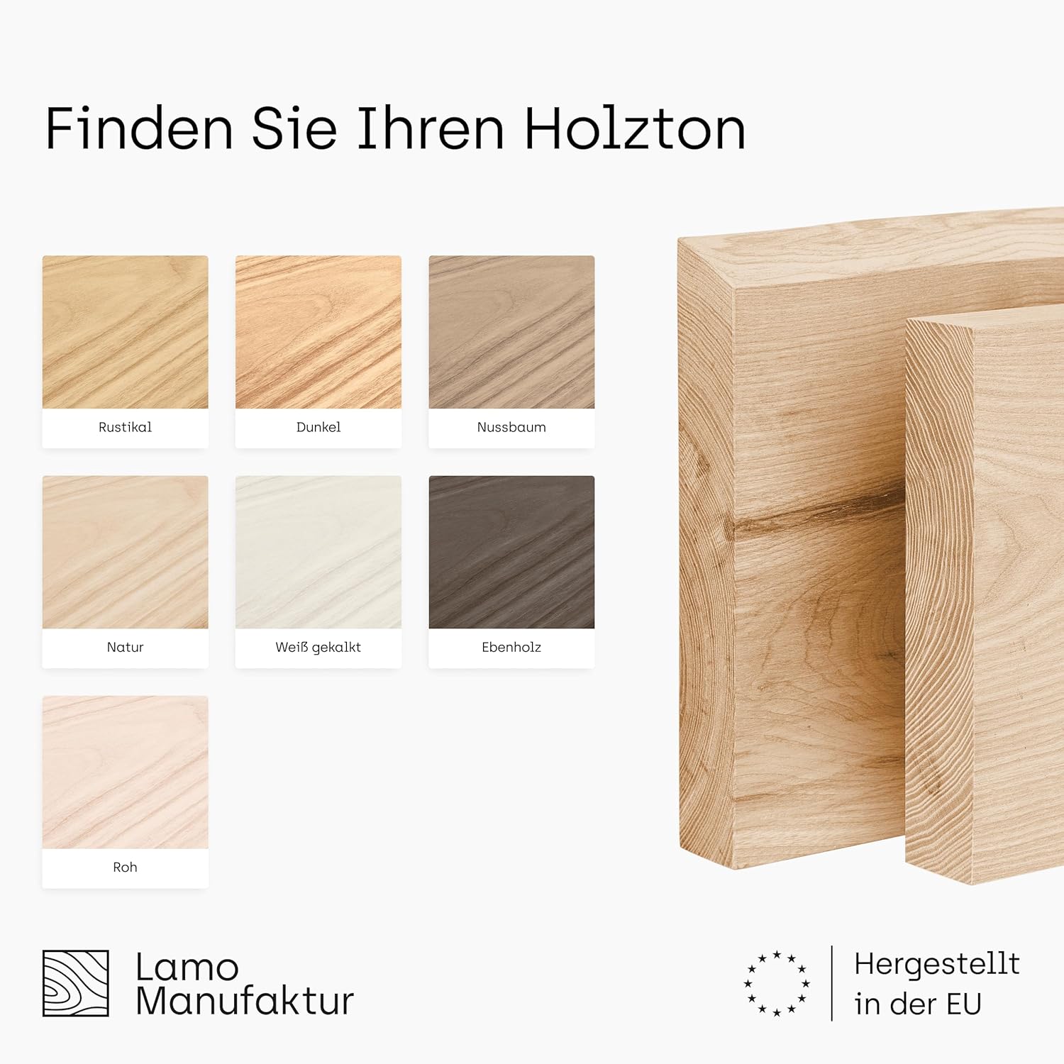 LAMO Manufaktur Schweberegal Holz mit unsichtbarer Befestigung | Wandregal 140 cm breit für Wohnzimmer, Home Office | Farbe: Roh, Kante: gerade | Massivholz, modernes Design, Schwebende Optik