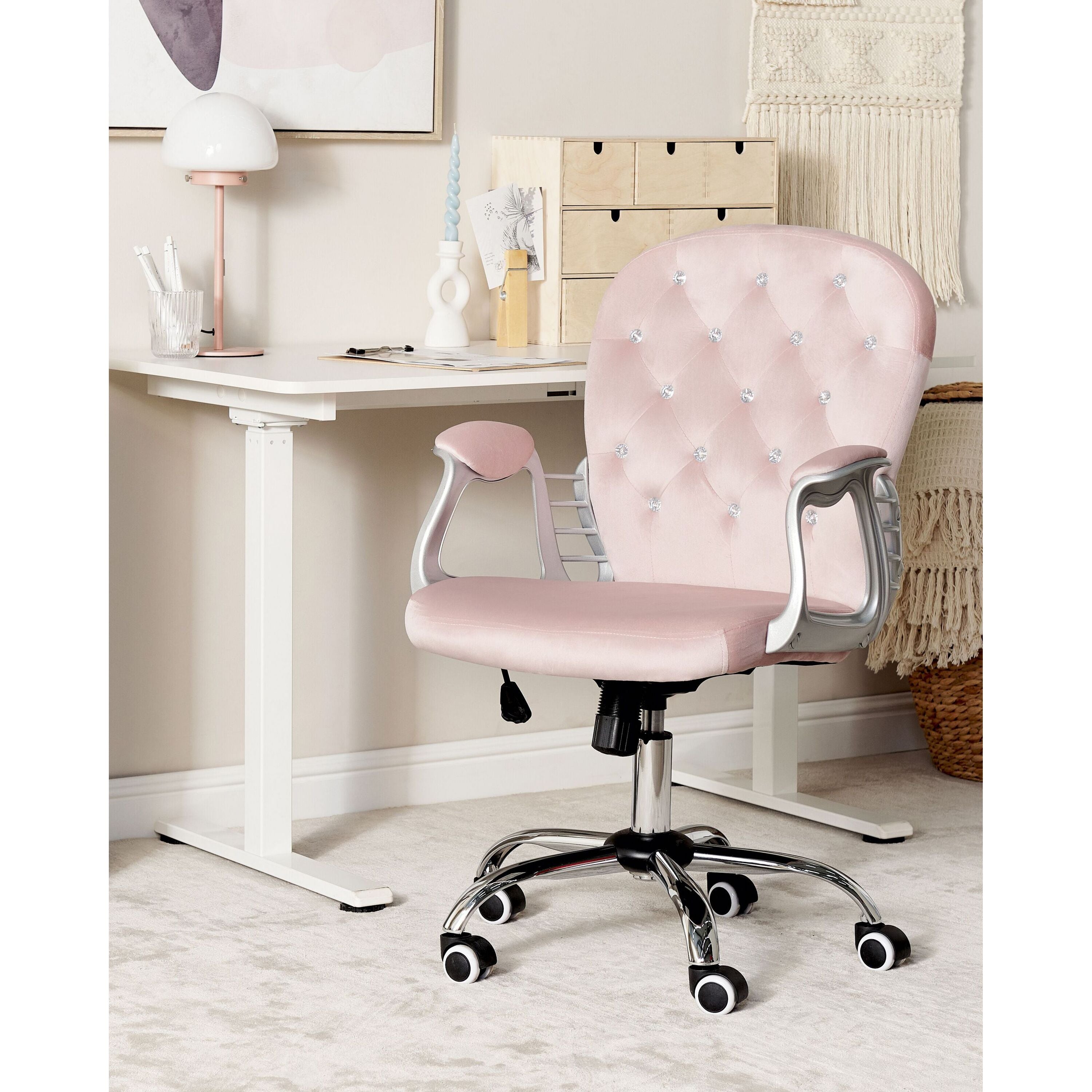 Beliani - PRINCESS - Bureaustoel - Pastelroze - Fluweel