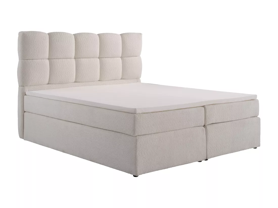 Ensemble complet boxspring tête de lit + sommiers + matelas + surmatelas - 180 x 200 cm - Tissu bouclette - Beige - MILLONA de YSMÉE