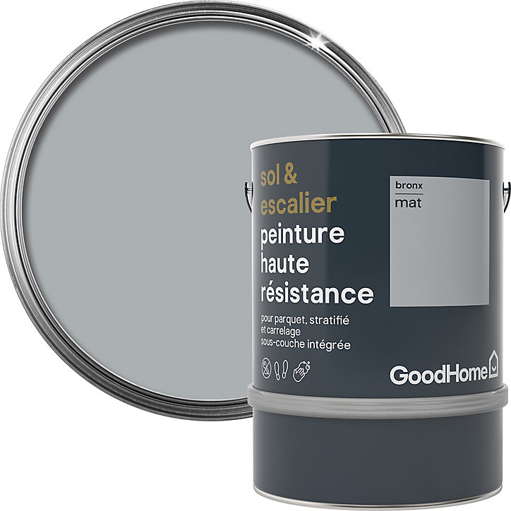 Peinture haute résistance sol et escalier GoodHome gris Bronx mat 2L