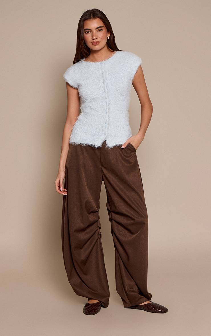Bleu Poudré T-shirt À Manches Courtes En Maille Duveteuse Avec Taille Cintrée