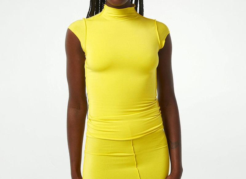VIBBO - T-shirt met korte mouwen en geplooide hals, effen