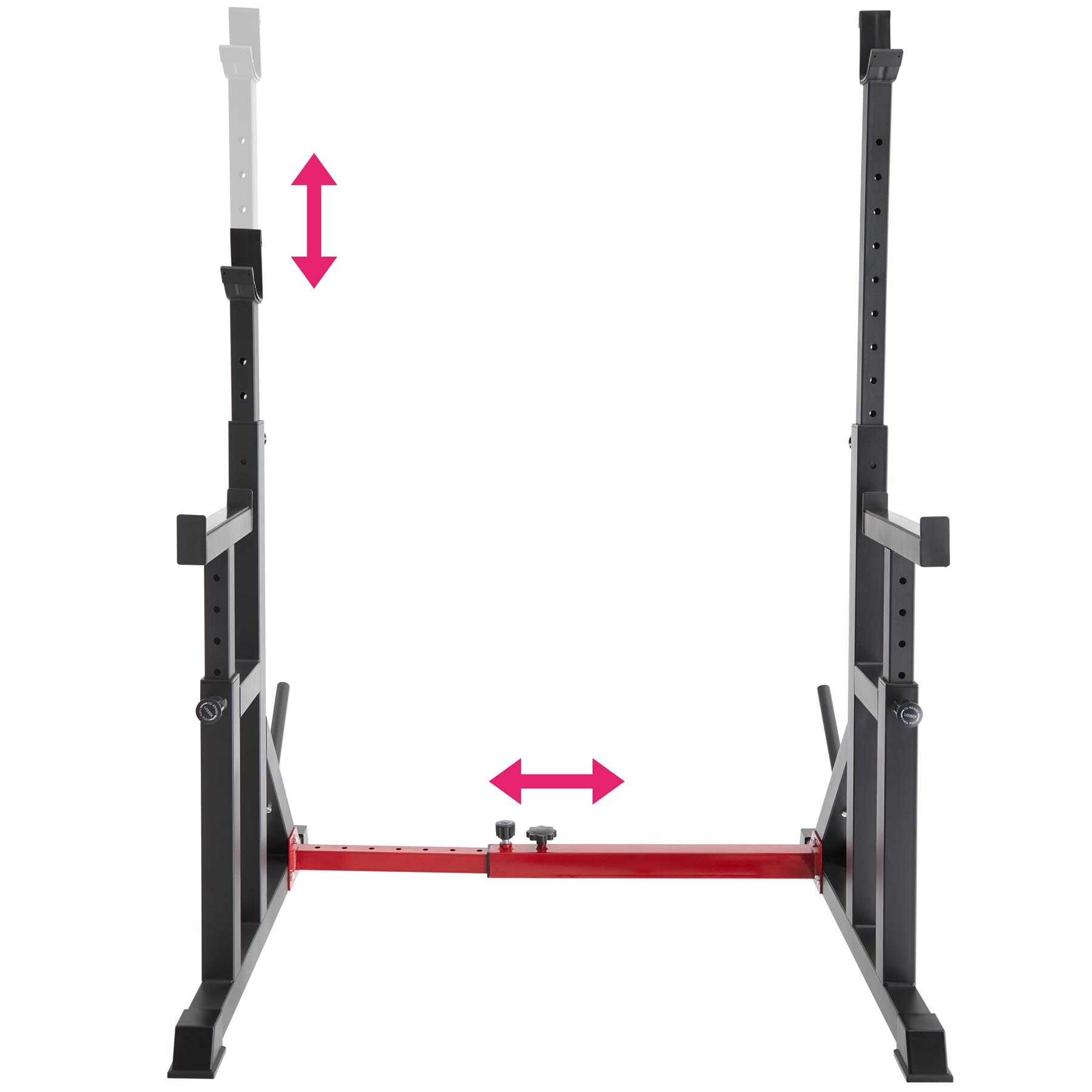 tectake® Squat Rack, multifunktional, Höhe und Breite verstellbar, bodenschonende Kunststoffkappen, inklusive 2 Aufnahmen für Hantelscheiben