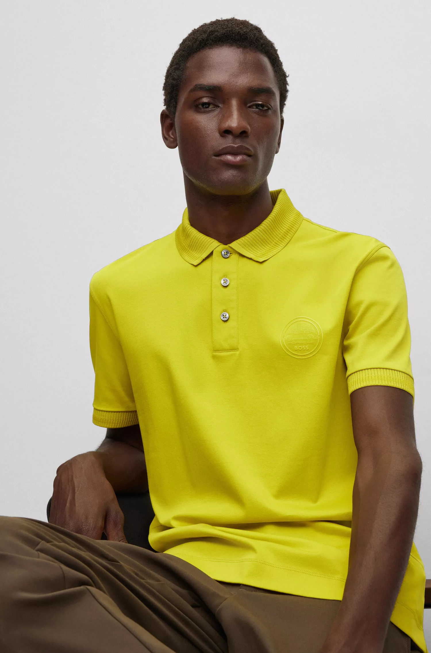 Camisa polo slim fit BOSS Black-Porsche x BOSS em algodão mercerizado