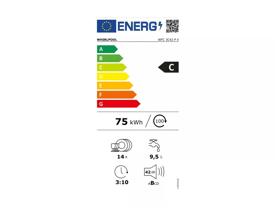 Lave-vaisselle pose libre WHIRLPOOL 14 Couverts 60cm D, WFC3C42PX