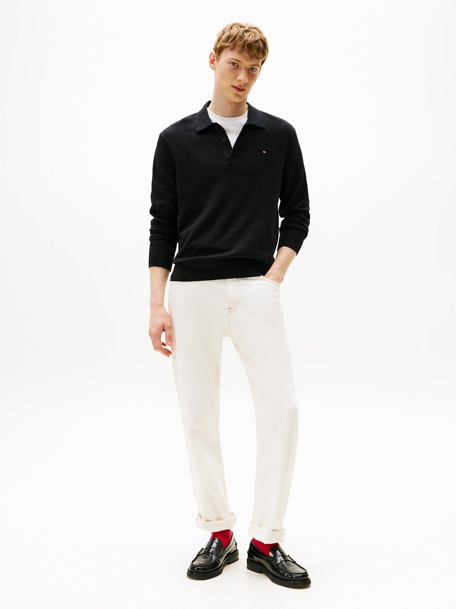 TOMMY HILFIGER<br>Suéter de gola polo em algodão e cashmere