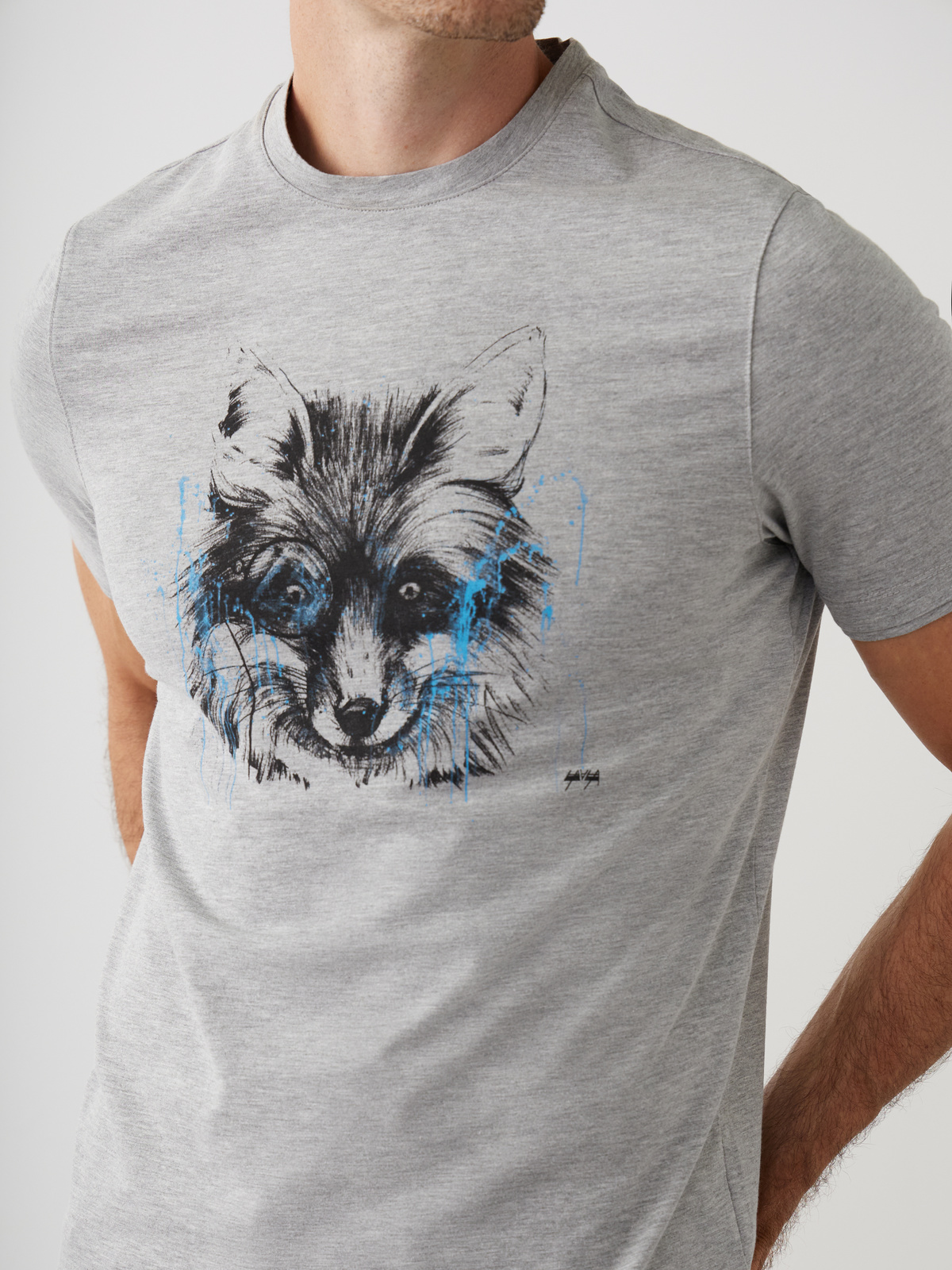 Tee-shirt manches courtes en coton col rond gris Edition Limitée Florian De Sousa