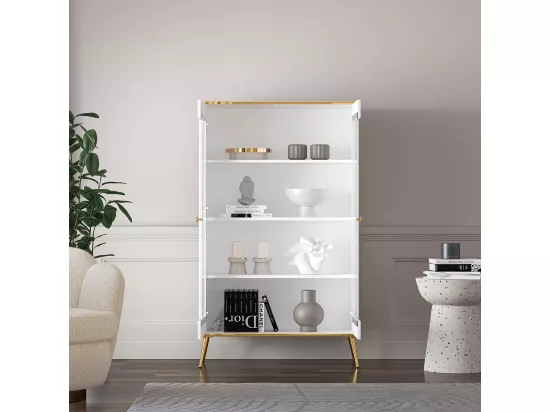 Vaisselier 2 portes Zora Blanc et Doré