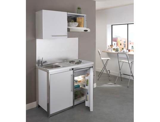 MODERNA - Kitchenette complète METALLINE 120x60 Blanc Glacier