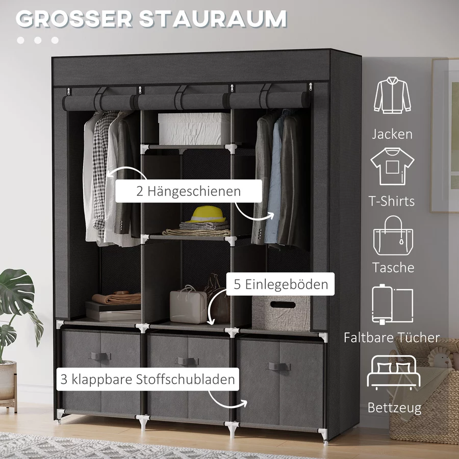 HOMCOM Stoffschrank mit Tür dunkelgrau