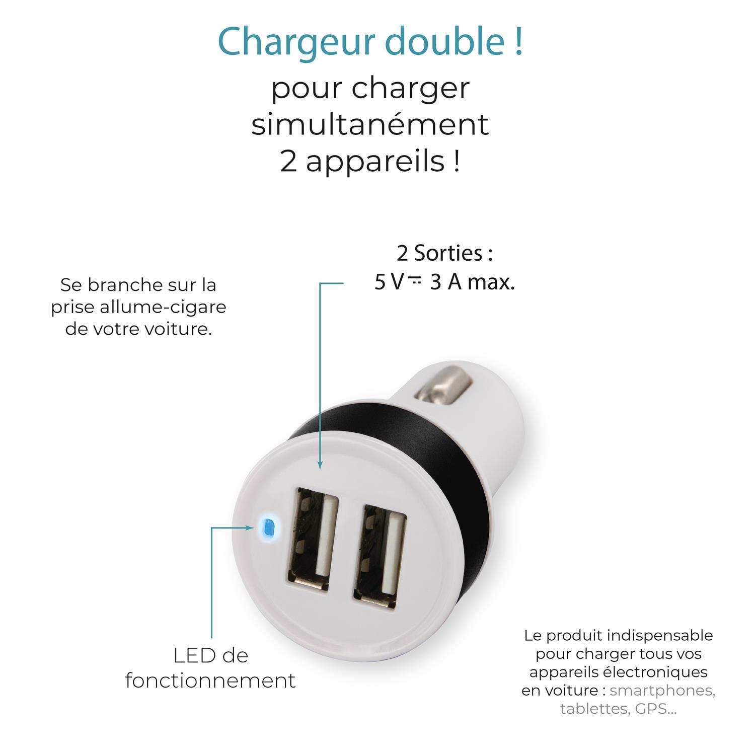 CHARGEUR DOUBLE USB ALLUME CIGARE 3A VOITURE