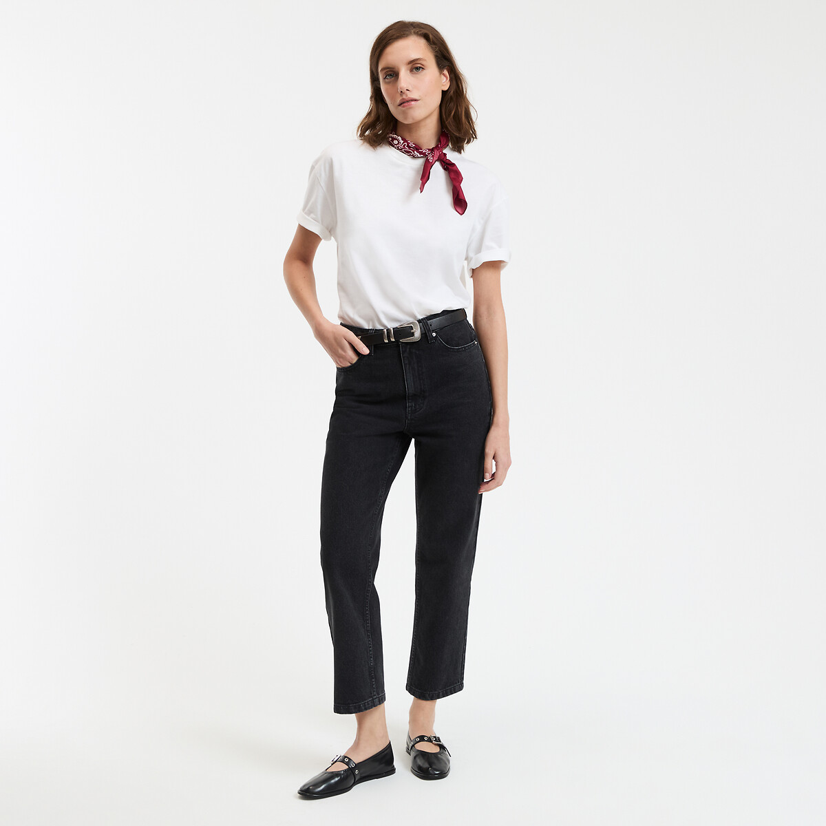 COLEÇÃO LA REDOUTE<br>Calça jeans reta 7/8, cintura alta