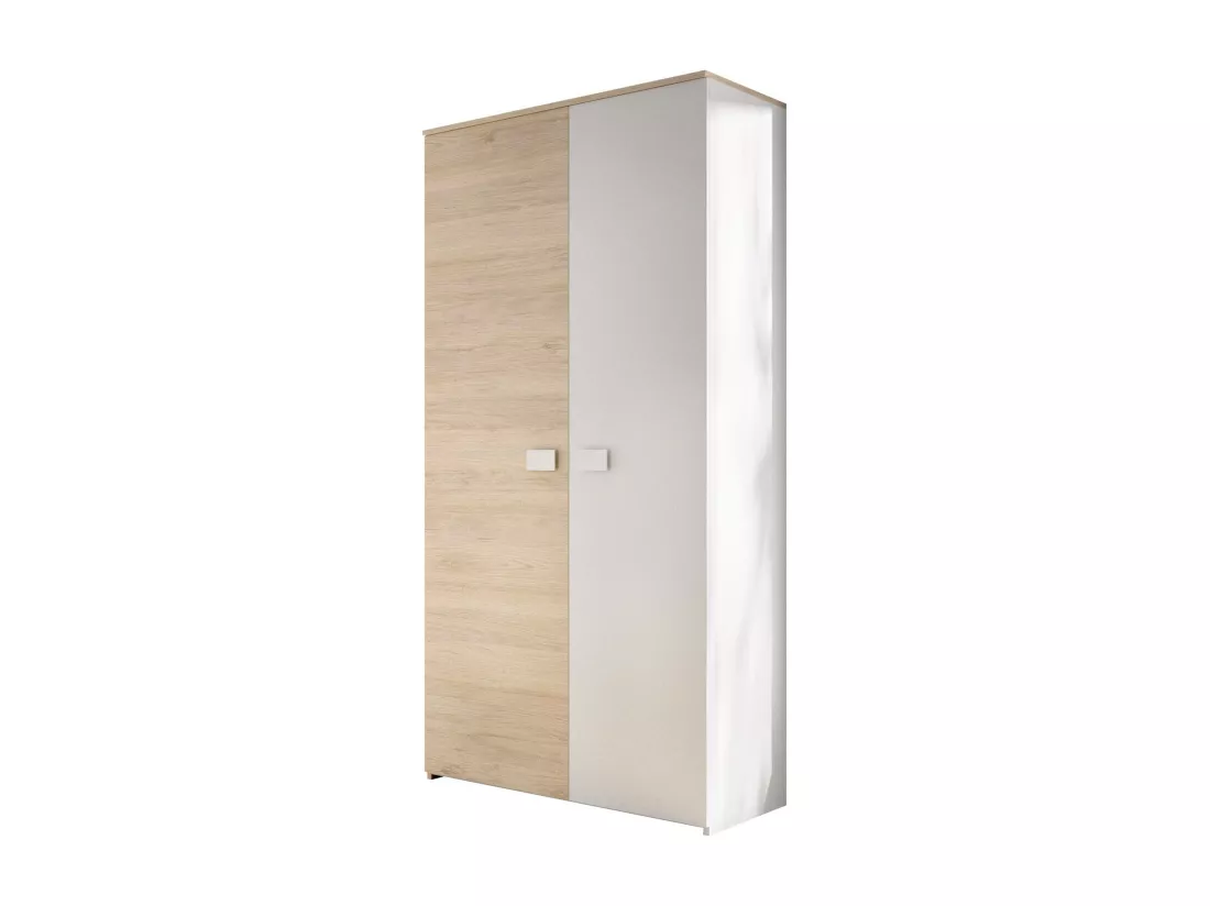Garde-robe 2 portes Dcantla, Meubles de chambre, Penderie de plain-pied, Placard à vêtements, 90x53 h202 cm, Blanc et Chêne clair