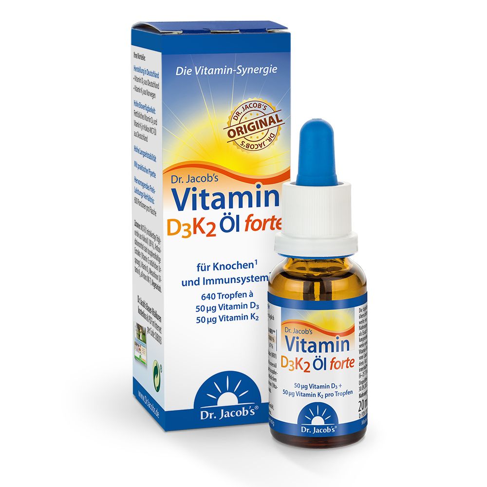 Dr. Jacob's Vitamin D3K2 Öl forte 2000 IE/50 mcg D3+K2 hochdosiert 640 Tropfen