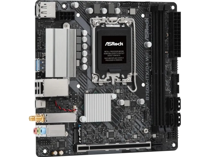 ASRock B760M-ITX/D4 WiFi - Bundkort - mini ITX - LGA1700 sokkel - B760 Chipset - USB-C 3.2 Gen 2x2, USB 3.2 Gen 1 - Wi-Fi 6E, Gigabit LAN, Bluetooth - onboard grafik (CPU påkrævet) - HD Audio (8-kanaler)
