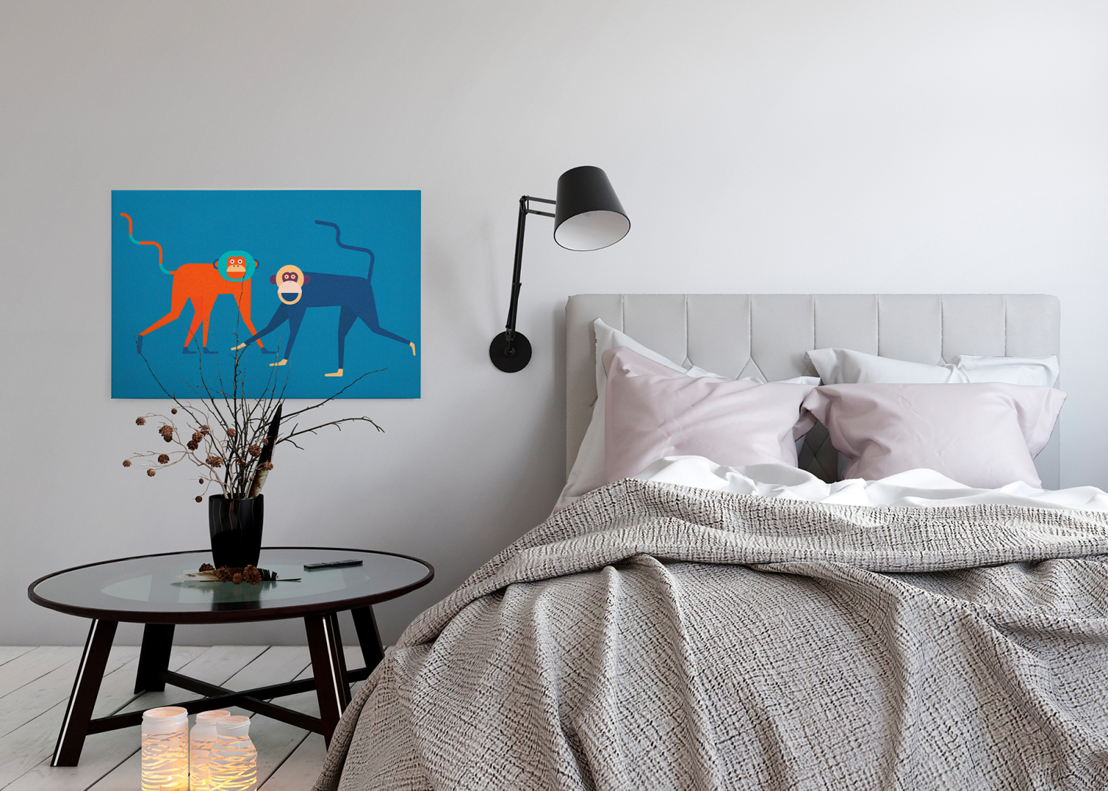 Leinwandbild AFFEN - blau - 90x60 cm