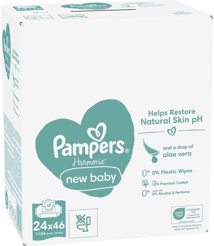 Pampers Harmonie New Baby Doekjes - 24 Verpakkingen = 1104 Babydoekjes