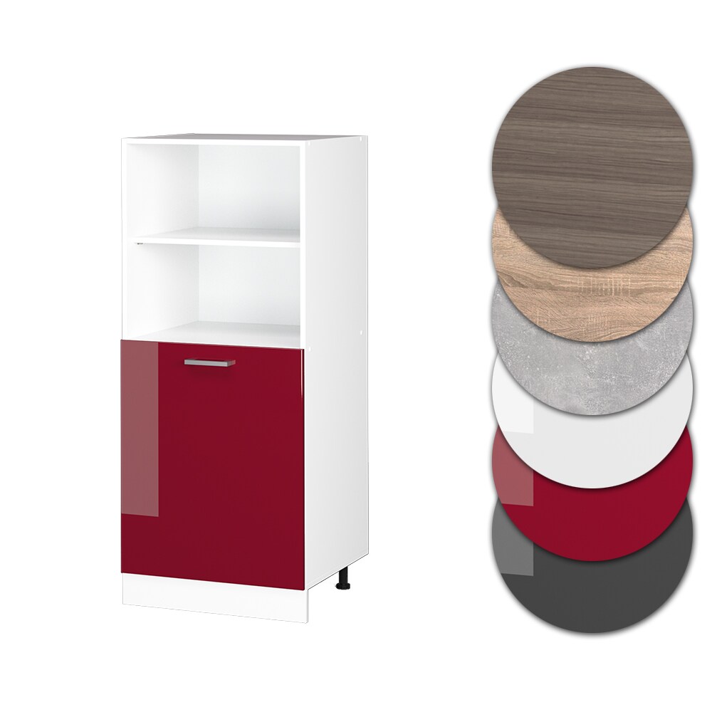 Vicco Backofenumbauschrank Küchenschrank Küchenzeile R-Line 60 cm Weiß Bordeaux kleine Tür Hochglanz