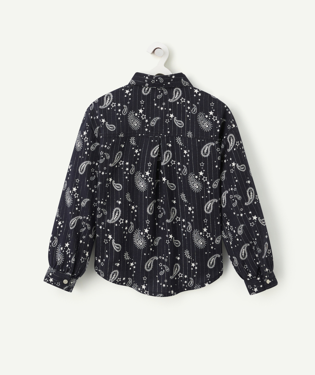 CHEMISE NOIR FILLE IMPRIMÉE CACHEMIRE BLANC AVEC LISERÉS