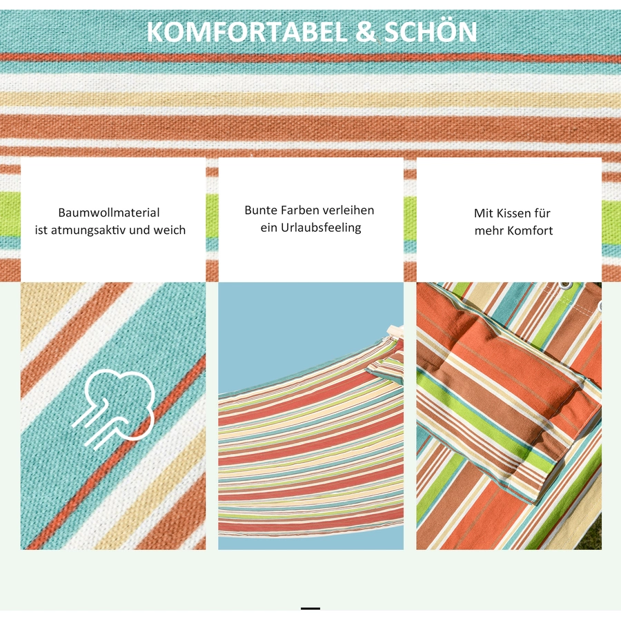 Outsunny Hängematte mit Kopfkissen bunt