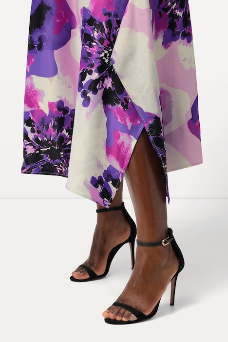 Midikleid, Blüten, Rundhals, ärmellos