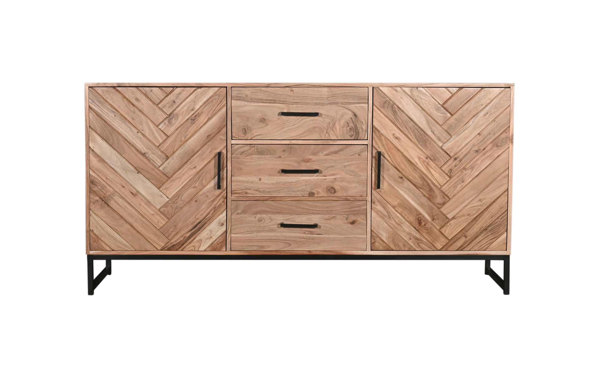 Sideboard LUANDA 160 x 80 cm Akazie massiv natur/schwarz