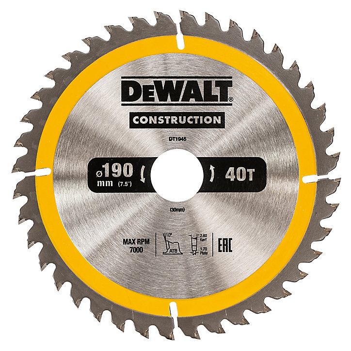 Lame scie circulaire construction TCT 190 x30 40T DeWalt