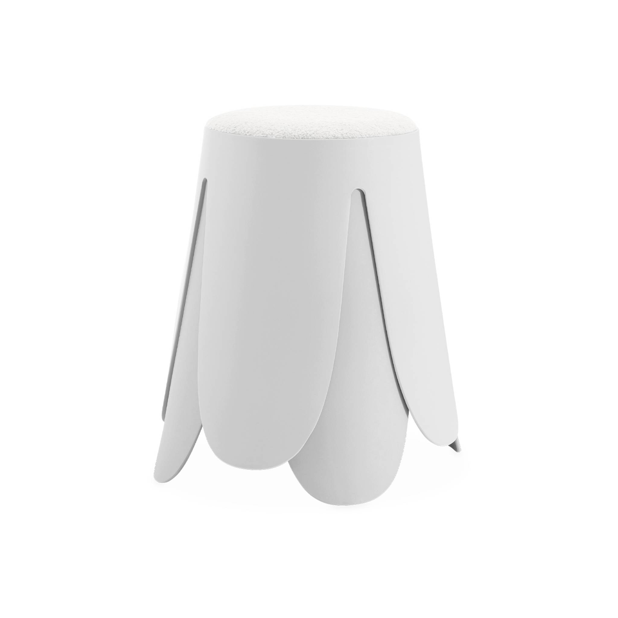 Set de 2 tabourets empilables blancs. Bouclette texturée. Niki. Ø30 / 44 x h46cm
