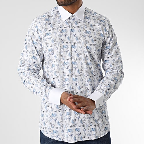 Chemise Manches Longues Floral M6601-4 Blanc Bleu
