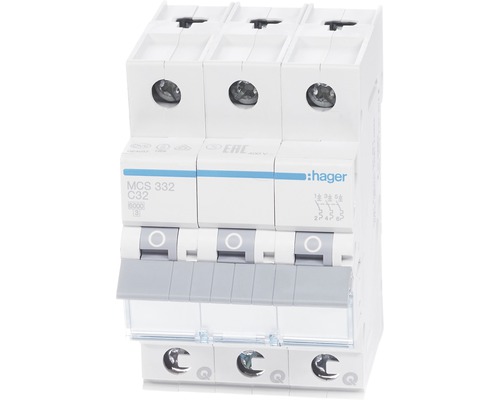 Hager MCS 332 32A Miniatuurschakelaar C 6 kA 3-polige snelkoppeling 3 modules