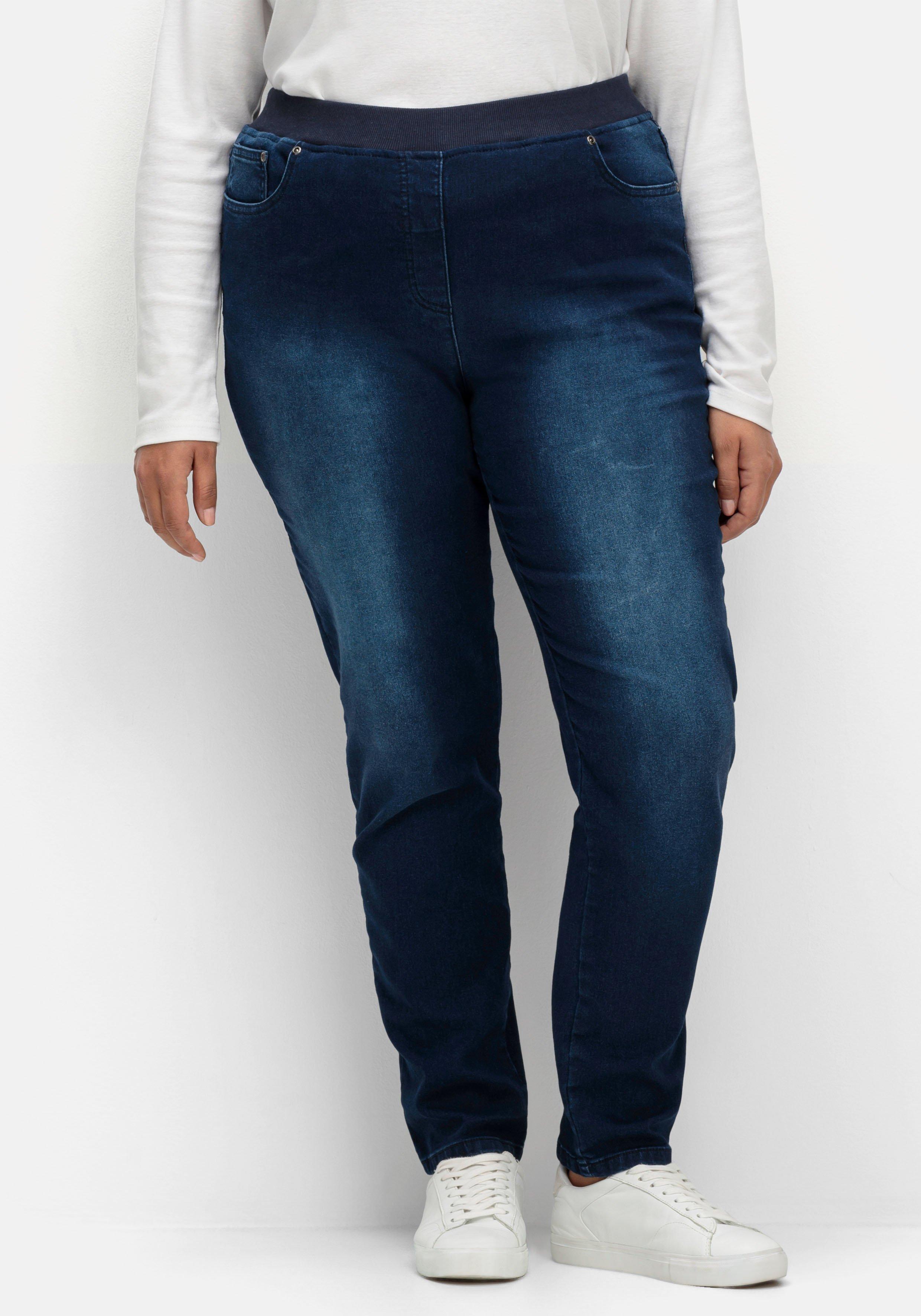 Schmale Jeans mit Rippstrick-Dehnbund