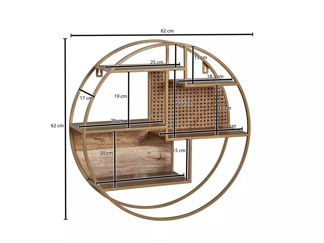 Étagère Murale 62 cm Ronde Bois Massif et Metal Industrielle Pour le Mur