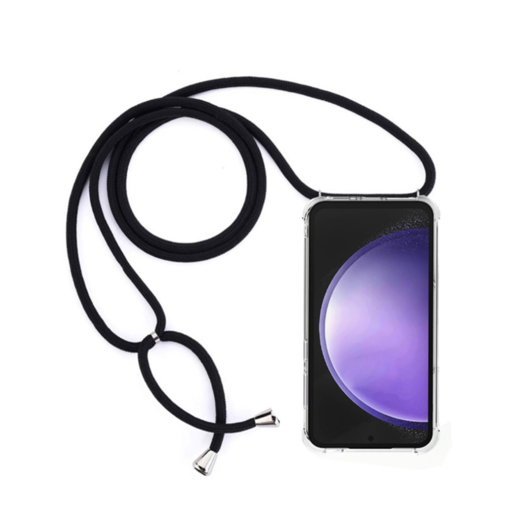 Samsung Galaxy S23 FE Necklace Gummi Hülle Air Cushion Fallschutz   Handykette (150cm) - Schwarz / Silber
