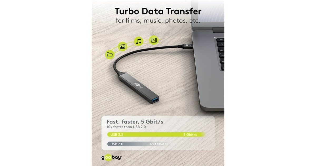 goobaySlanke USB-hub met 4 poorten, USB-C naar USB-C/USB-A, 5 Gbit/s  (Lichtgrijs)