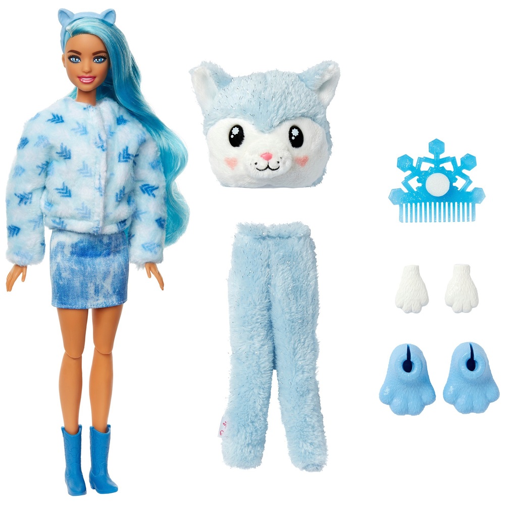 Barbie Cutie Reveal Puppe mit Husky-Plüschkostüm und 10 Überraschungen