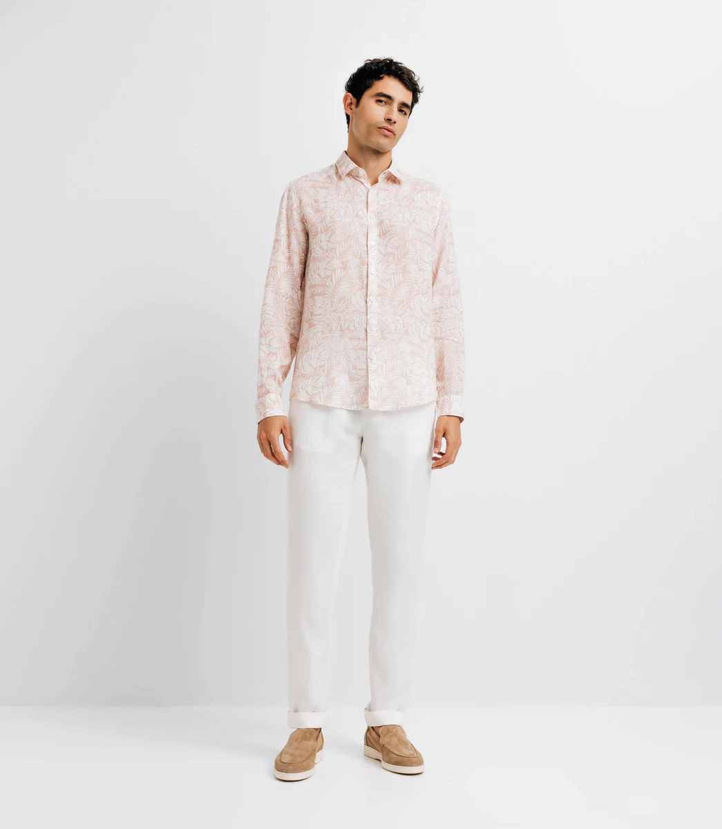 Chemise casual en lin imprimée rose
