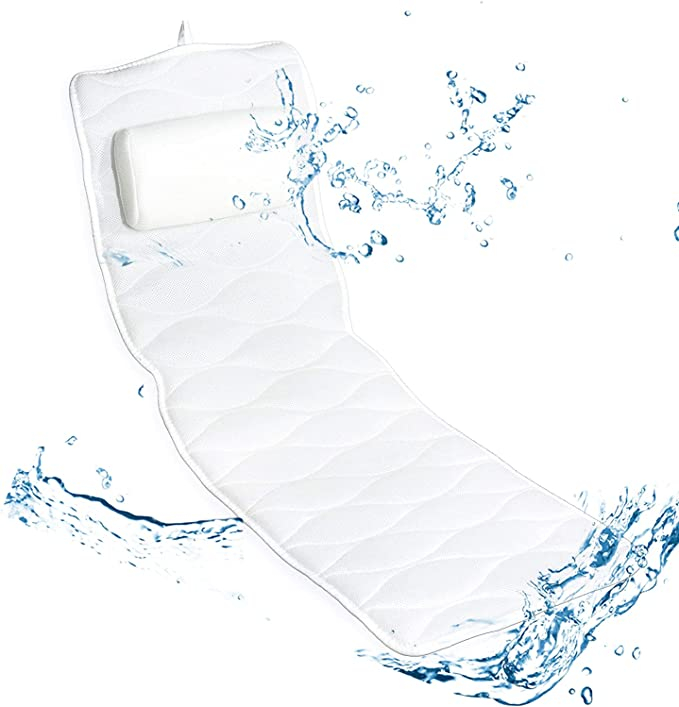 (125x40cm) Badewannen Matratze Ganzkörper Matte AirMesh-Technologie Wannen Liege mit Saugnäpfen - Weiss