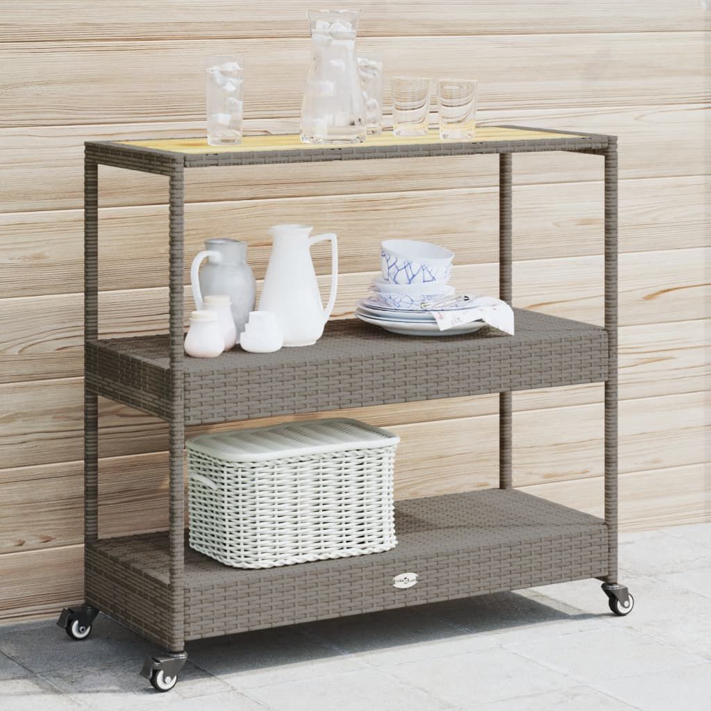 vidaXL 3-laags barwagen grijs poly rattan en acaciahout