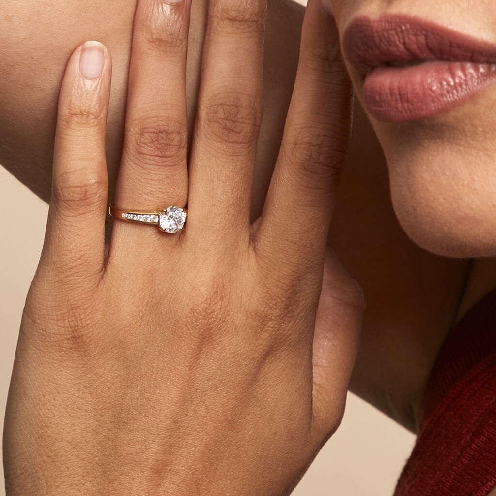 Bague Solitaire Or Jaune Oxyde De Zirconium
