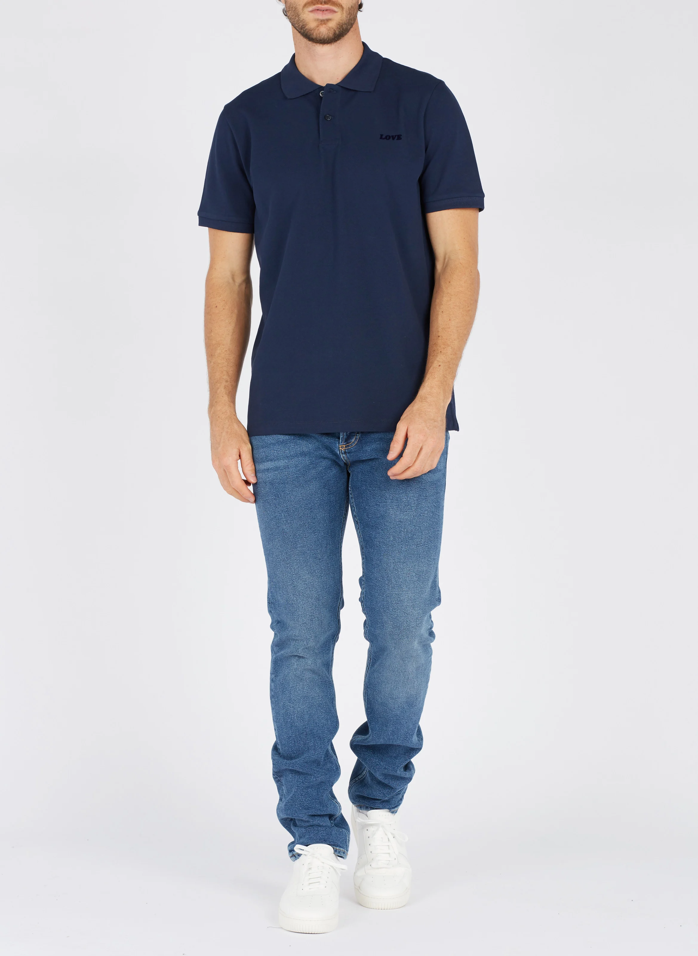 Jean slim taille normale en coton stretch | Bleu