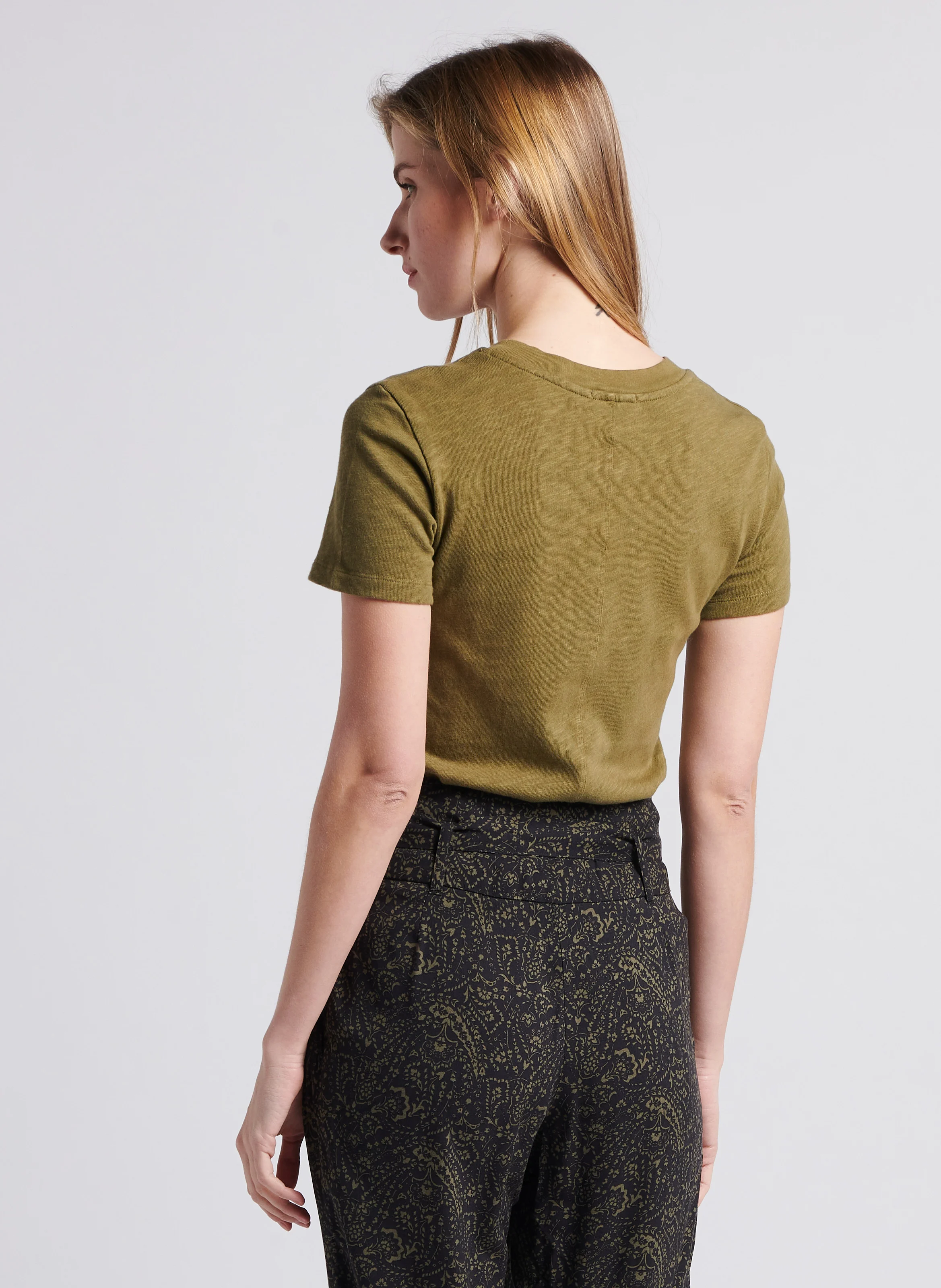 SONOMA - Tee-shirt col rond droit en coton | Kaki
