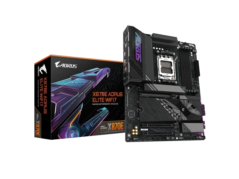 AORUS X870E ELITE WIFI7 - Bundkort - ATX - Socket AM5 - AMD X870E Chipset - USB-C 3.2 Gen 2x2, USB4, USB 3.2 Gen 1, USB 3.2 Gen 2 - 2.5 Gigabit LAN, Bluetooth, Wi-Fi 7 - onboard grafik (CPU påkrævet) - HD Audio (8-kanaler)