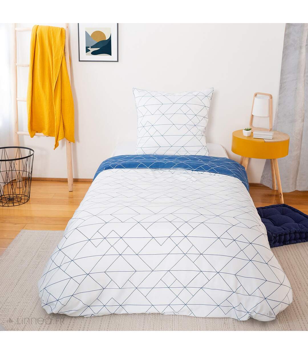 Parure de lit 260x240 cm microfibre LIST bleu 3 pièces