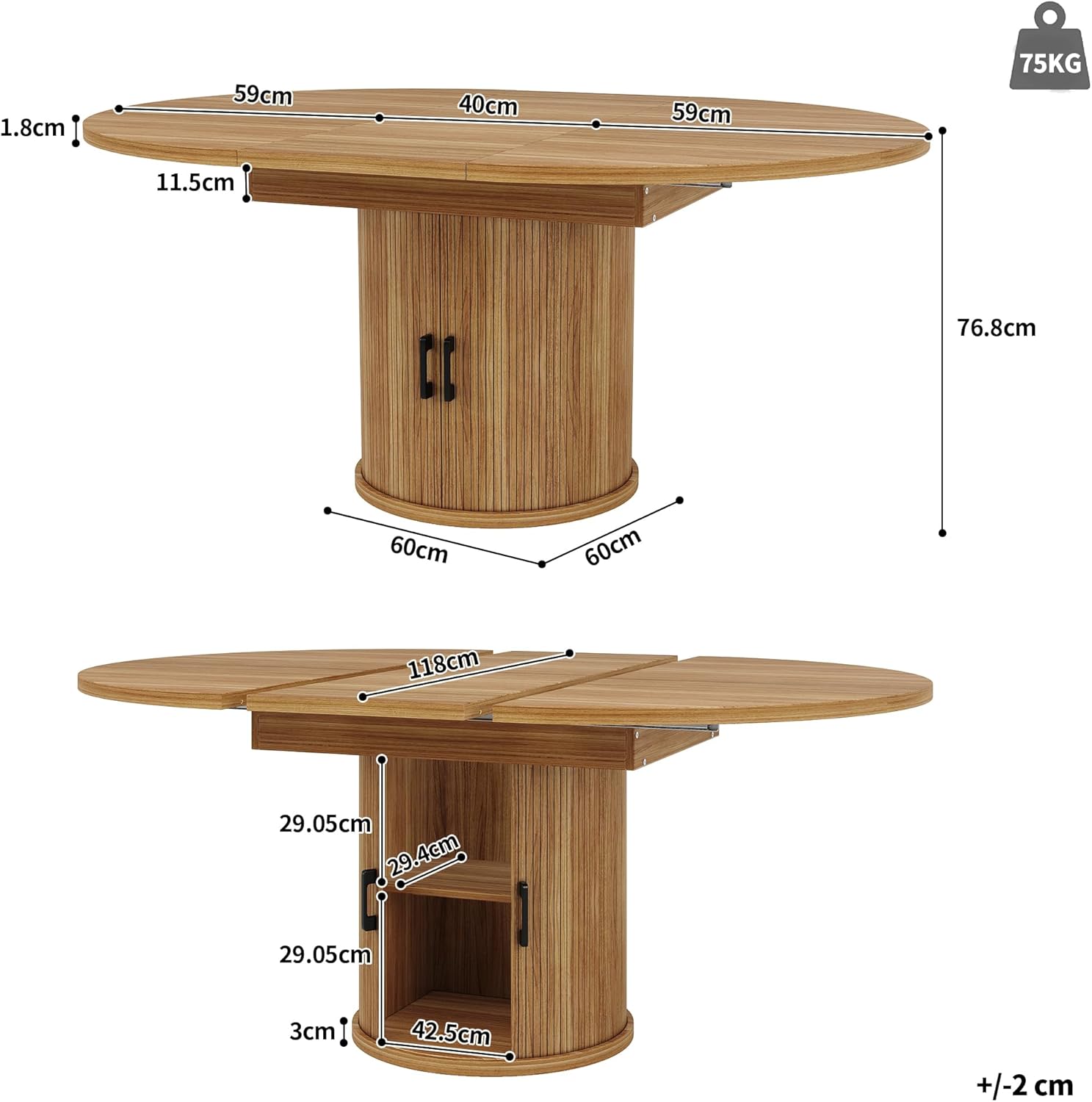 Esstisch ausziehbar, Esszimmertisch, Küchentisch, Balkontisch, Esstisch Holz, 118-158 cm, Platz für bis zu 6 Personen, für Esszimmer, Wohnzimmer und Küche, Walnut