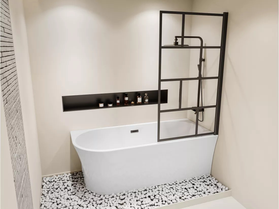 Baignoire douche blanche avec pare baignoire pivotant - 201 L - Angle droit - PONTICOLA