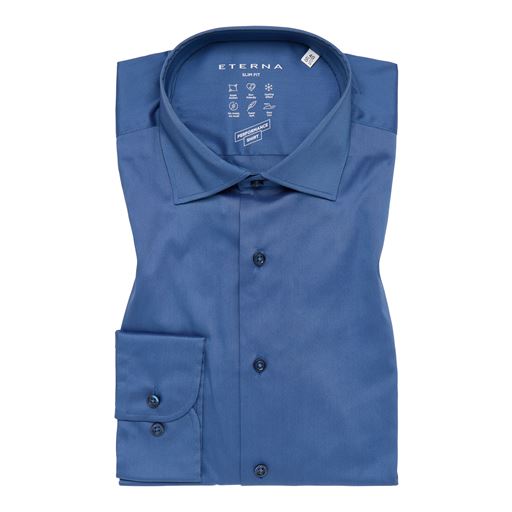 Eterna Langærmet Slim Fit Performance Skjorte, Blå, 42