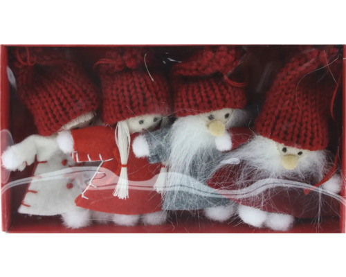 Kerstdecoratie figuren, vilt, rood, 4 stuks
